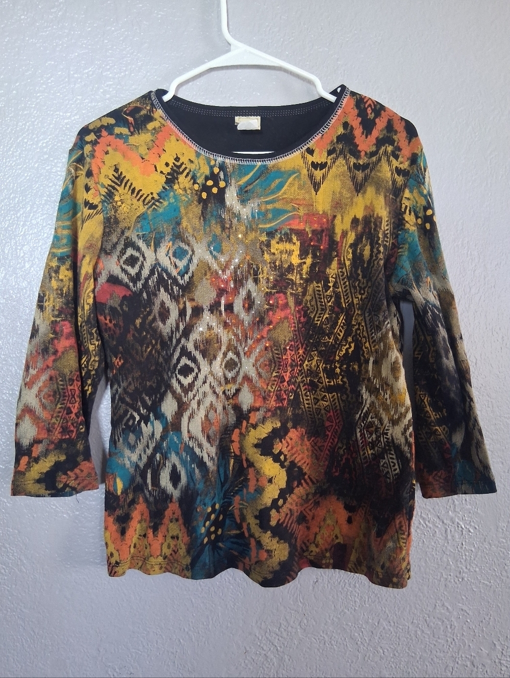 Jess & Jane Aztec 3/4 Sleeve Popover 100% Cotton Top M